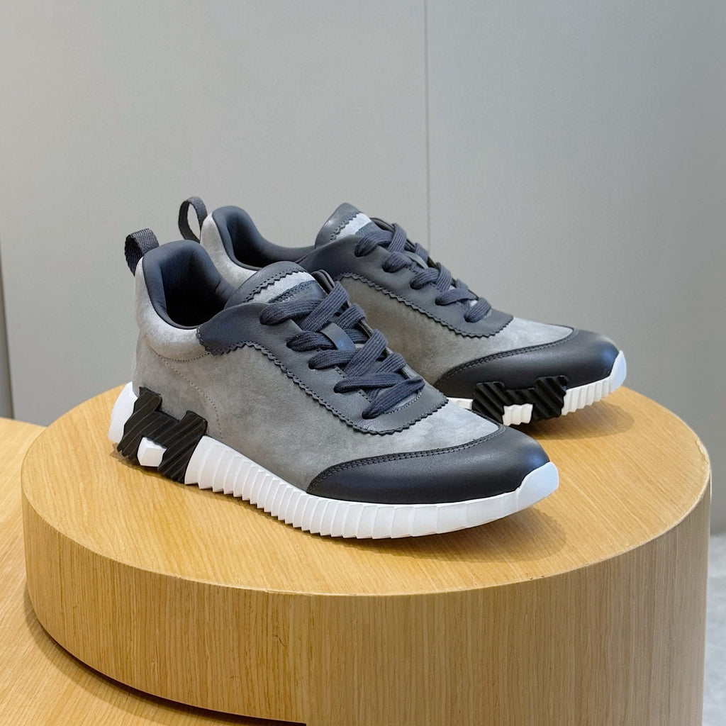Hermes Men's Spring/Summer Fashion Casual Round Toe Lace Up Contrasting Color Suede Cowhide Low Top Sneakers #78237