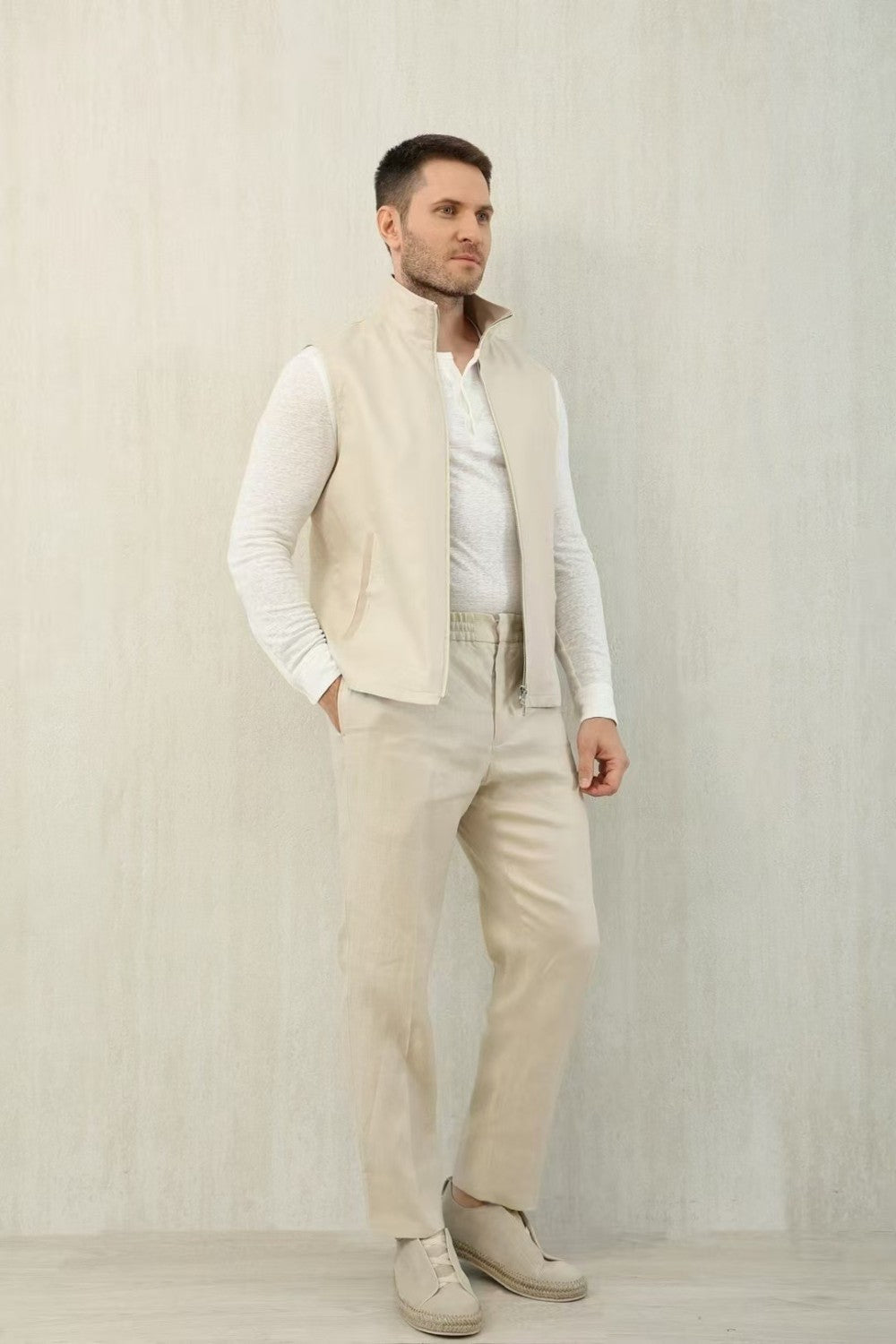 Ermenegildo Zegna Men's Spring And Autumn Solid Color Standing Collar Zipper Fit Sleeveless Vest Jacket Ngvp #1168