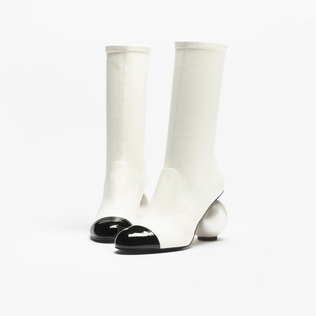 Chanel Women's Fall/Winter Fashion Classic Color Block Leather Round Toe Slip On Zipper Pearl Heel High Boots Pearl Boots Shoes #330870