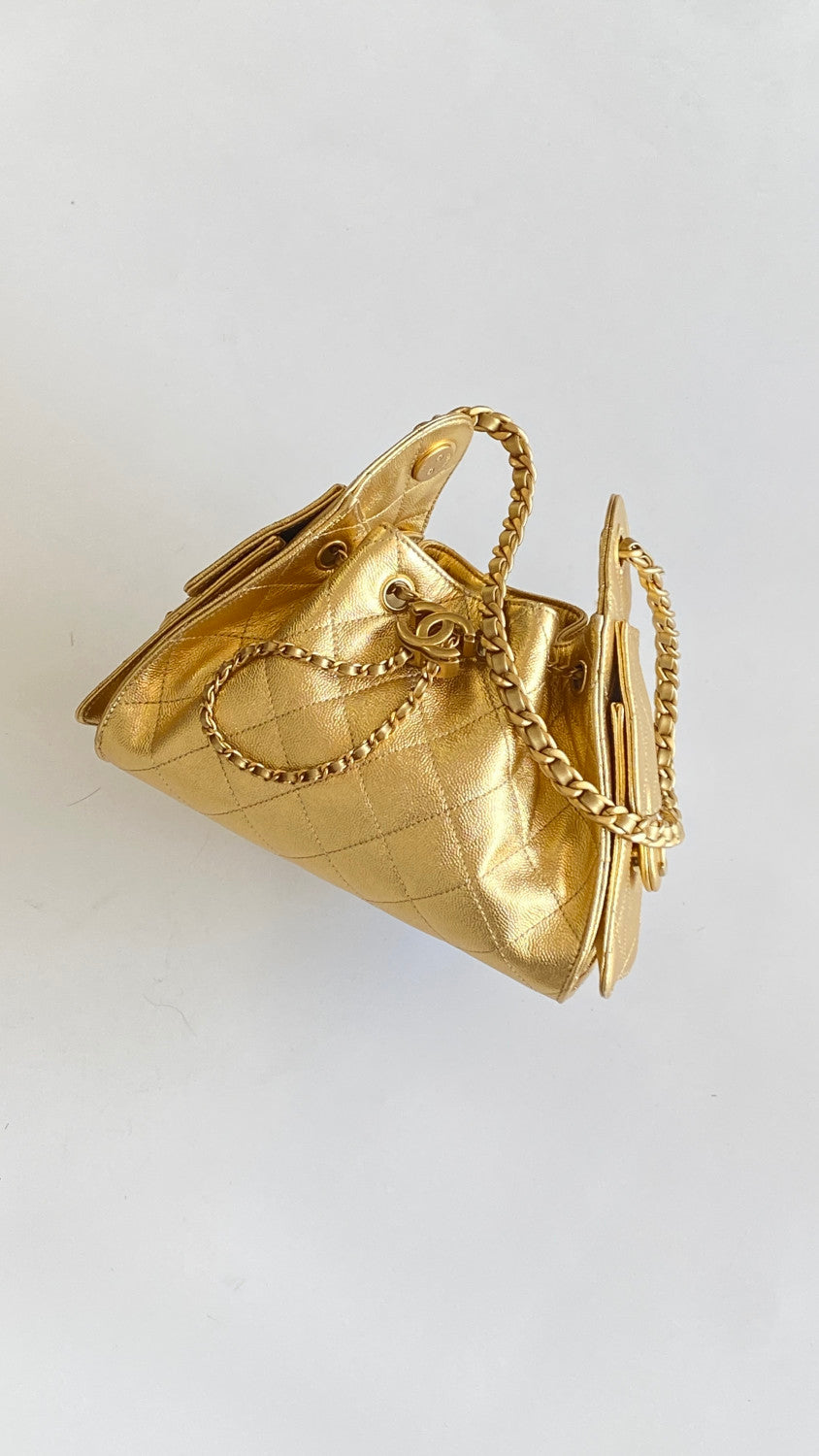 Chanel 25 Mini handbag Metallic Grained Calfskin #333968
