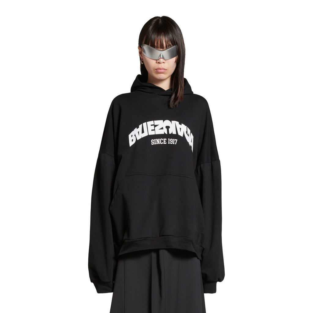 Balenciaga Back Flip Round Hoodie Oversize In Black Mirror Letter Hooded Sweatshirt Pullover #96248