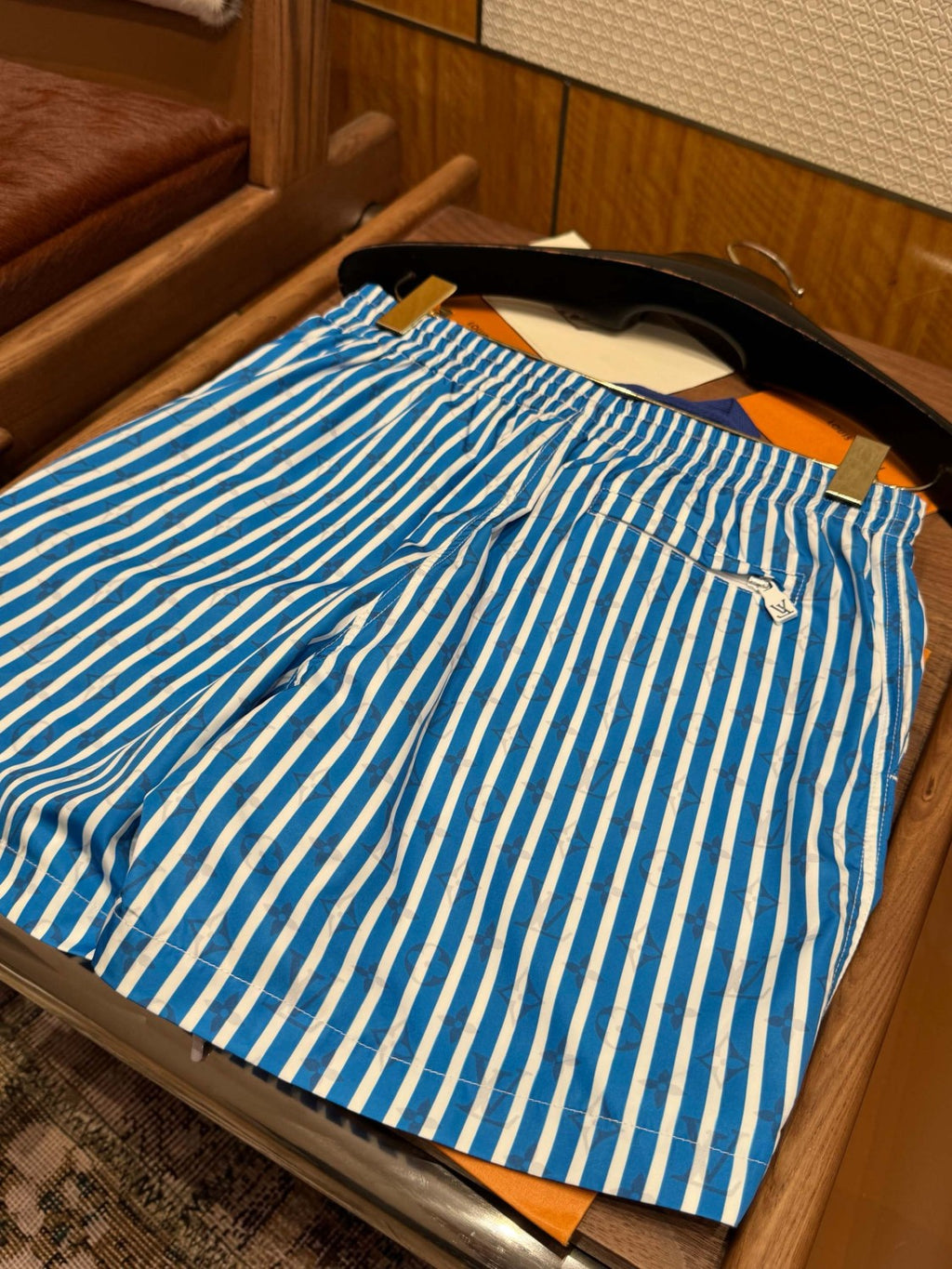 Louis Vuitton Men's Summer Solid Colour Striped Print Casual Drawstring Beach Shorts #77411