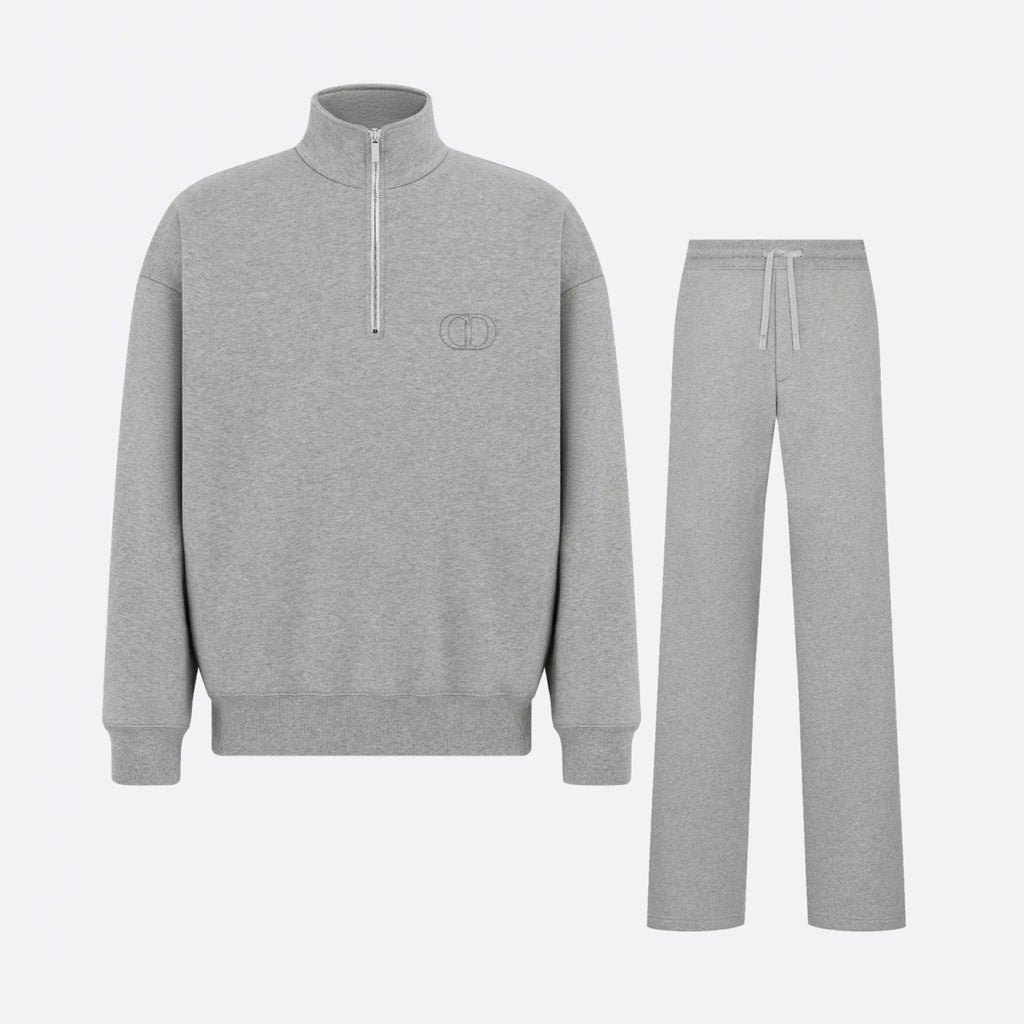Dior Men's Spring/Autumn Solid Color Cotton Qilong Embroidered Logo Half-Zip Long-Sleeved Sweatshirt and Casual Sports Pants Set Suit #77946