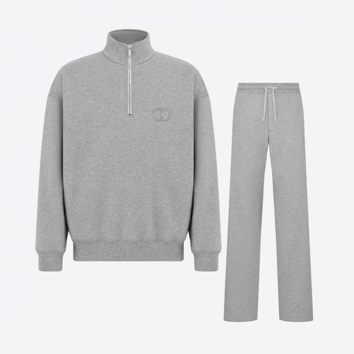Dior Men's Spring/Autumn Solid Color Cotton Qilong Embroidered Logo Half-Zip Long-Sleeved Sweatshirt and Casual Sports Pants Set Suit #77946