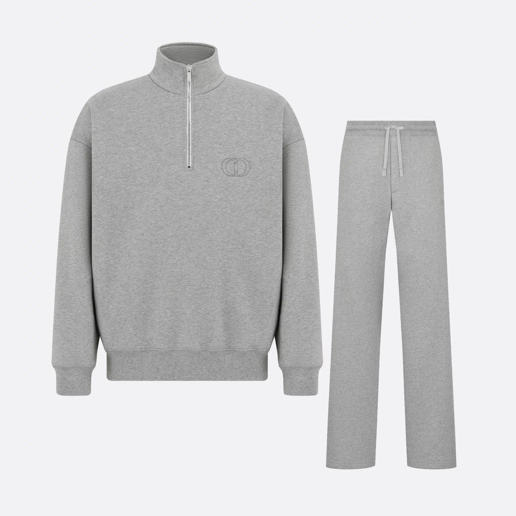 Dior Men's Spring/Autumn Solid Color Cotton Qilong Embroidered Logo Half-Zip Long-Sleeved Sweatshirt and Casual Sports Pants Set Suit #77946