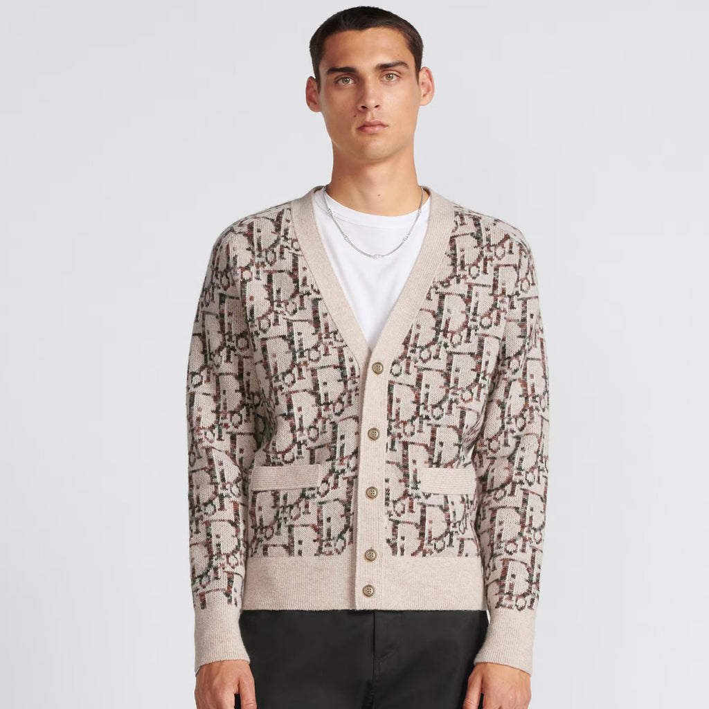Dior Men's Spring And Summer Logo Kacquard V-Neck Single-Breasted Wool Knit Cardigan Jacket #97553