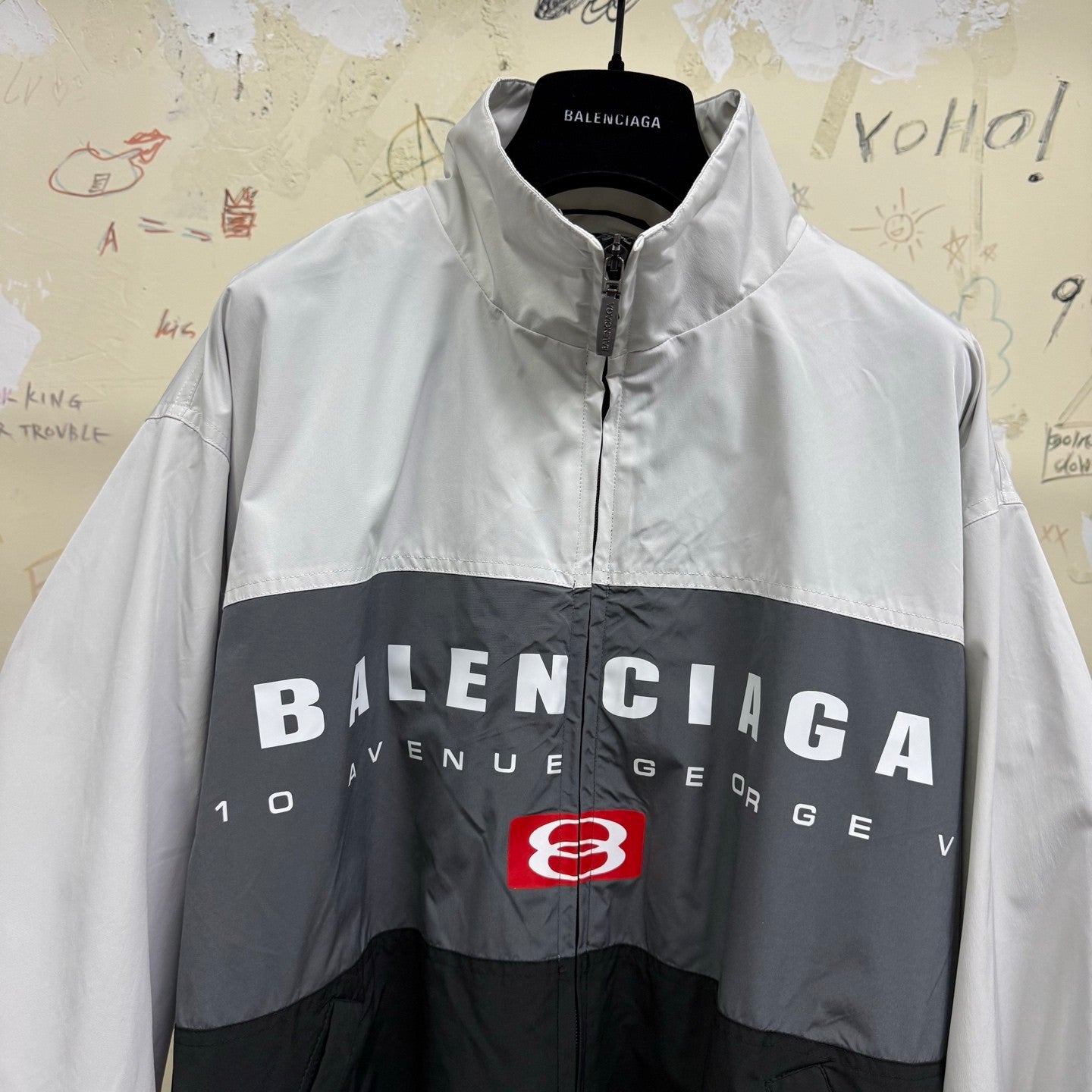Balenciaga Men's Spring And Autumn Colorblocking High Collar Trench Coat Zipper Long Sleeve Loose Jacket #81298
