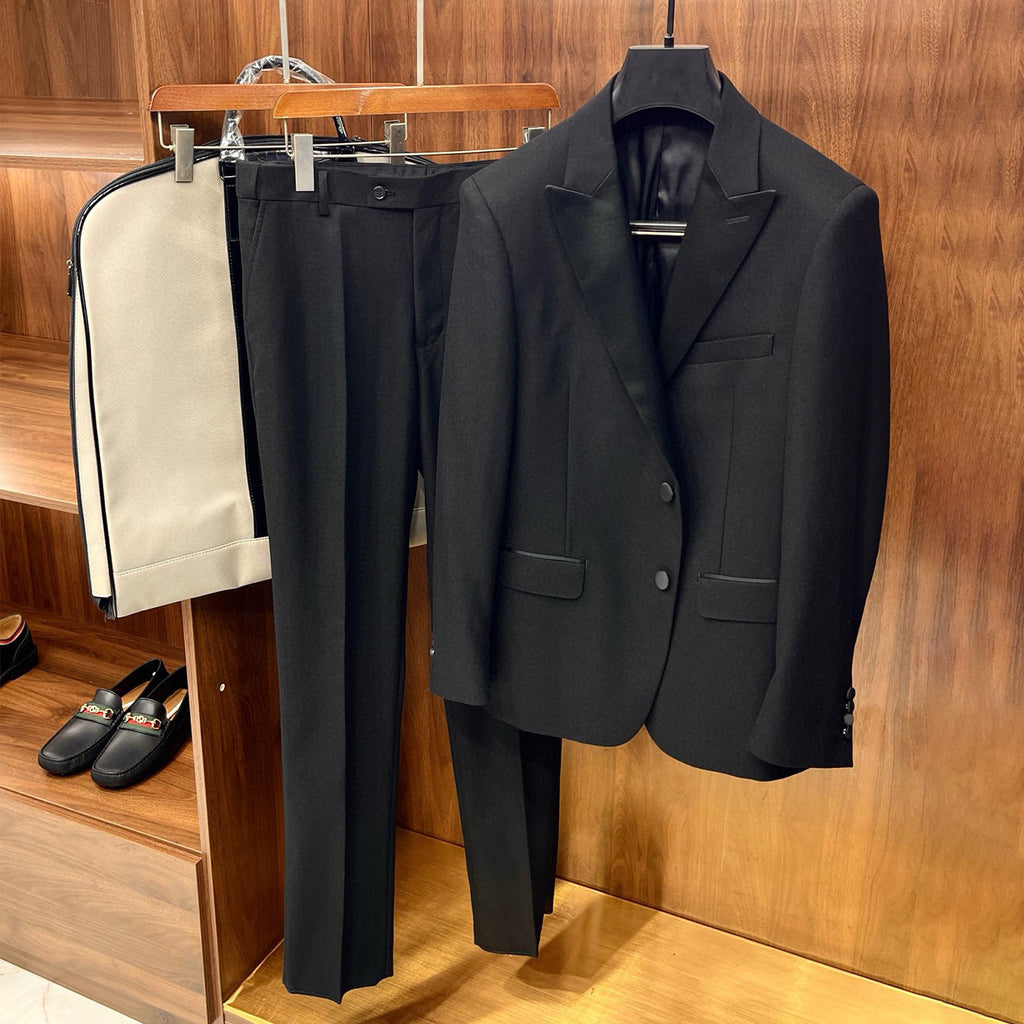 Ermenegildo Zegna  Men's Spring And Fall Black Silk Satin Wool Suit Two-piece High-end Pants High Luxury Suit Jacket Ngvp #7681