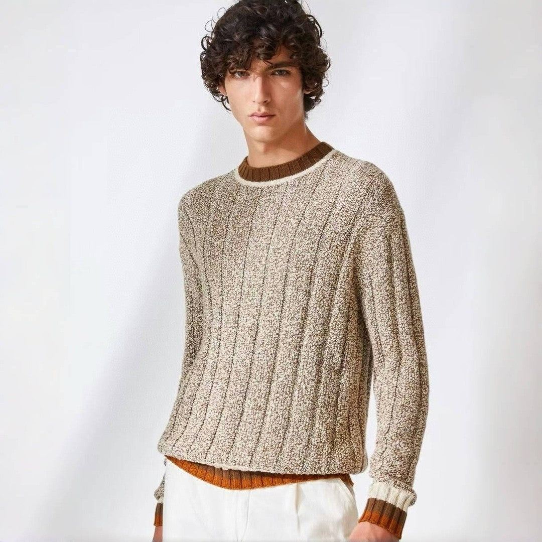 Loro Piana Men's Spring & Autumn Fashion Stripe Color Blocking Long Sleeve Knit Sweater Fit Cashmere Crew Neck Sweater Ngvp #9475