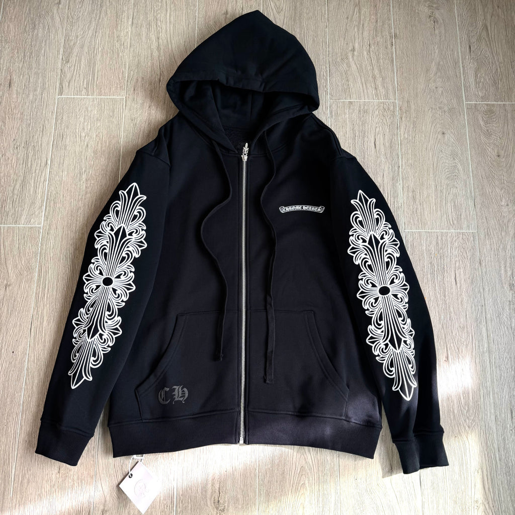 Chrome hearts Sanskrit Letter Logo Zipper Hooded Sweatshirt #333725