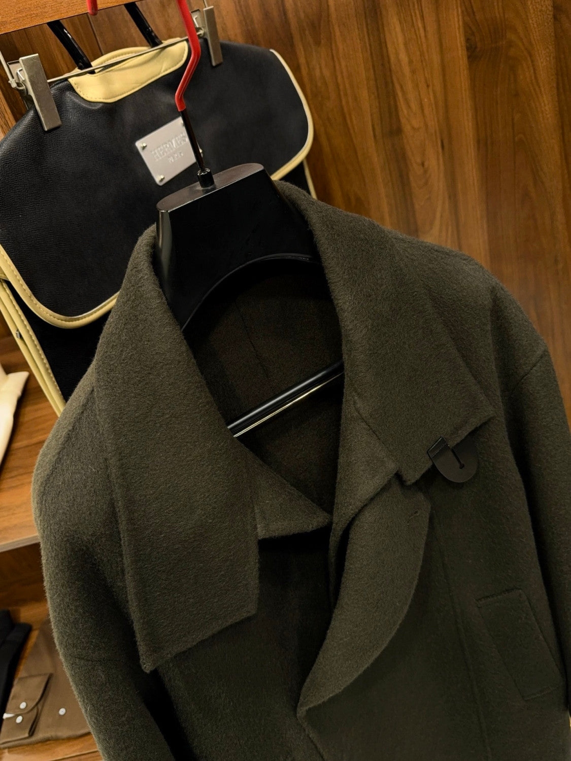 Hermes Men's Large Lapel Wool Slightly Wide Version Long Cashmere Coat #333099