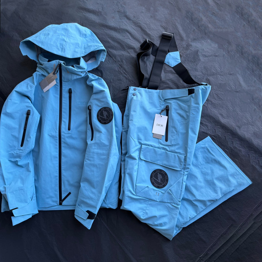 Dior Men's Autumn and Winter Solid Color Waterproof Windproof Hooded Zipper Long Sleeve Ski Suit Zipper Back Ski Pants Suit Set #74661