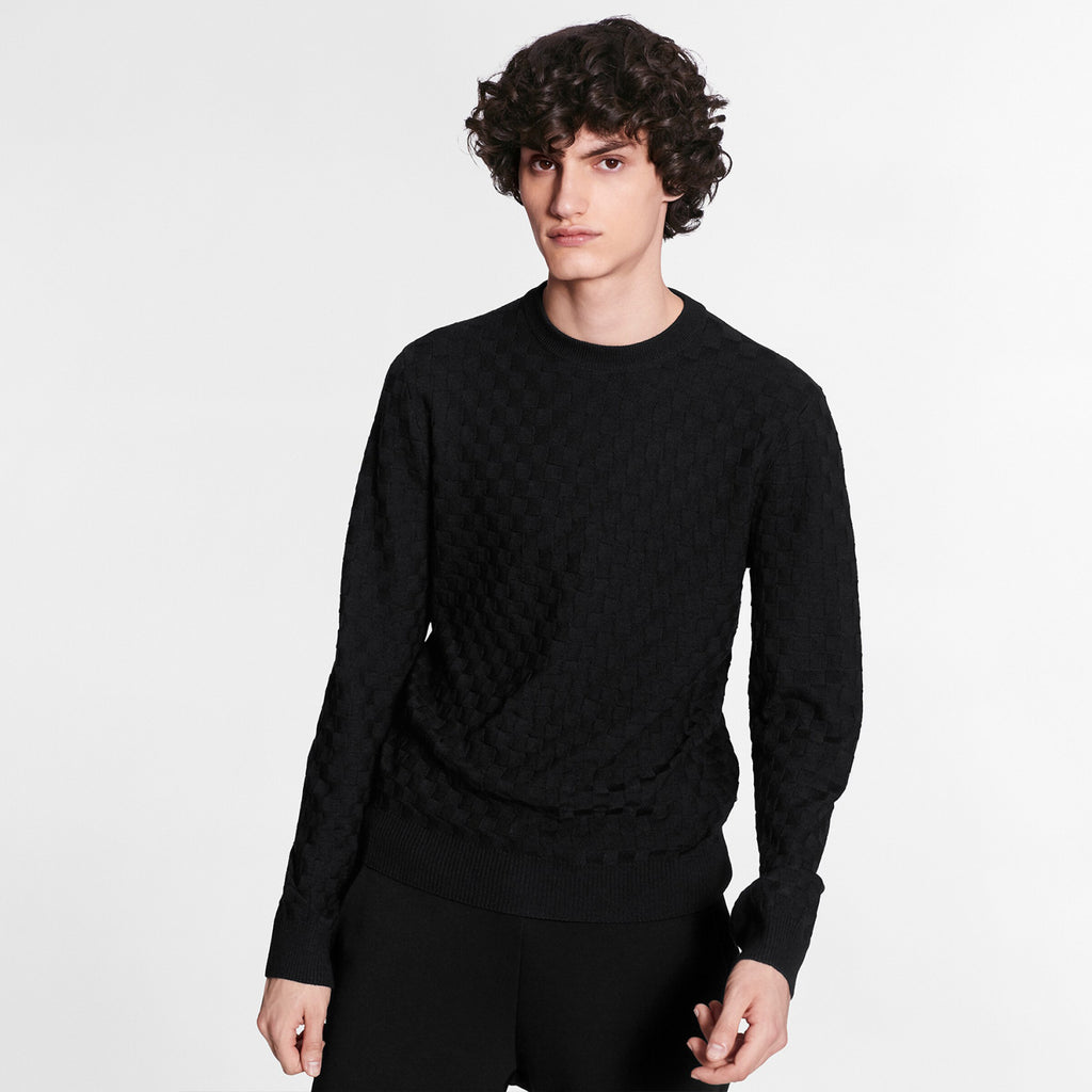 Louis Vuitton Men's Spring. Autumn And Winter Damier Signature Crew Neck Plaid Solid Color Long Sleeve Fitted Wool Sweater Ngvp #9311