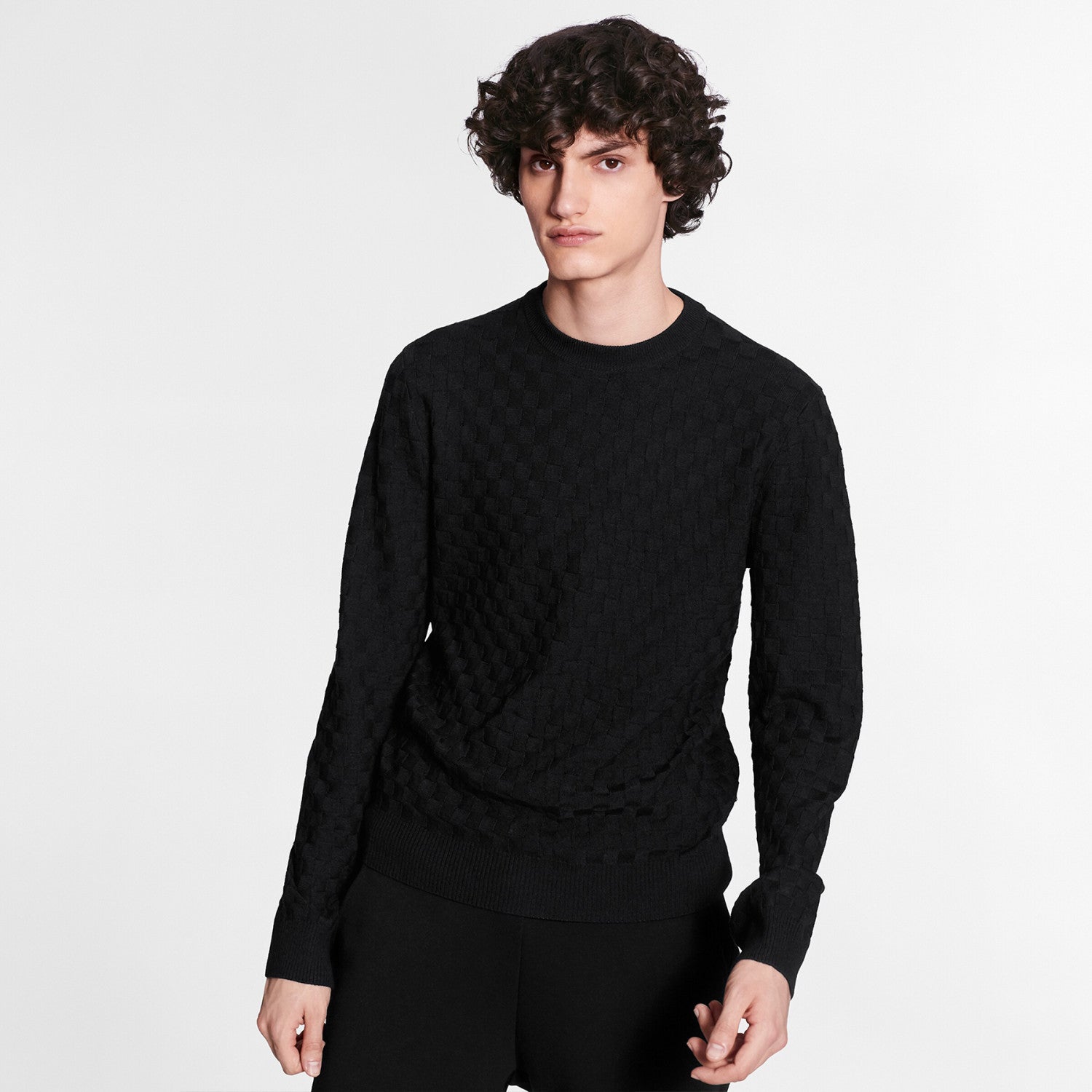 Louis Vuitton Men's Spring. Autumn And Winter Damier Signature Crew Neck Plaid Solid Color Long Sleeve Fitted Wool Sweater Ngvp #9311