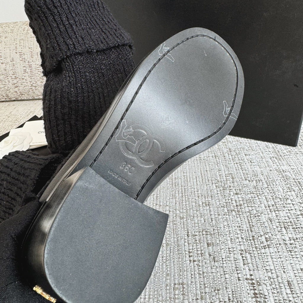 Chanel Women's Fall/winter Fashion Casual Round Toe Slip On Leather Cashmere Loop Cuff Mid Calf Boots Shoes #78536
