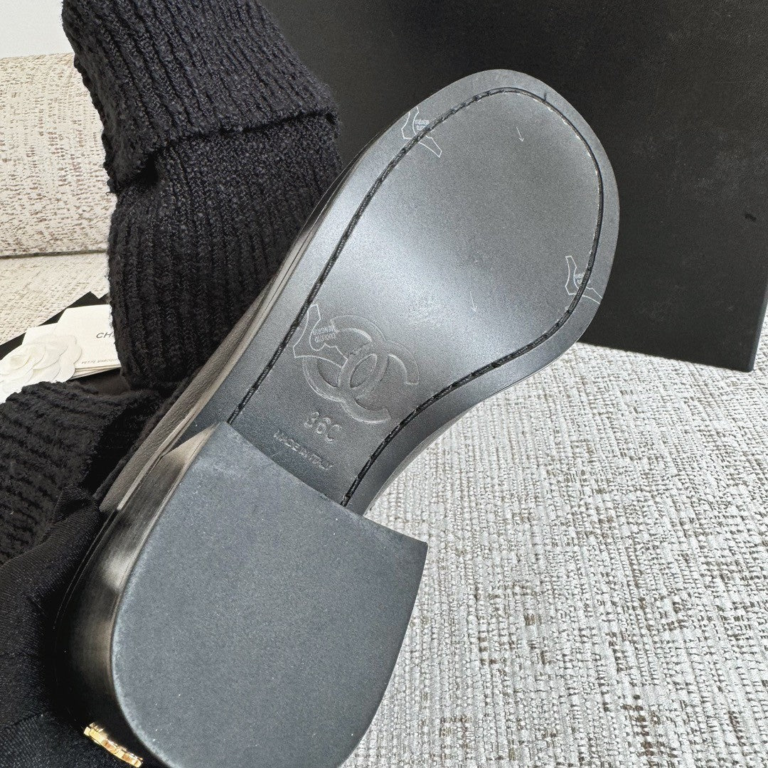 Chanel Women's Fall/winter Fashion Casual Round Toe Slip On Leather Cashmere Loop Cuff Mid Calf Boots Shoes #78536