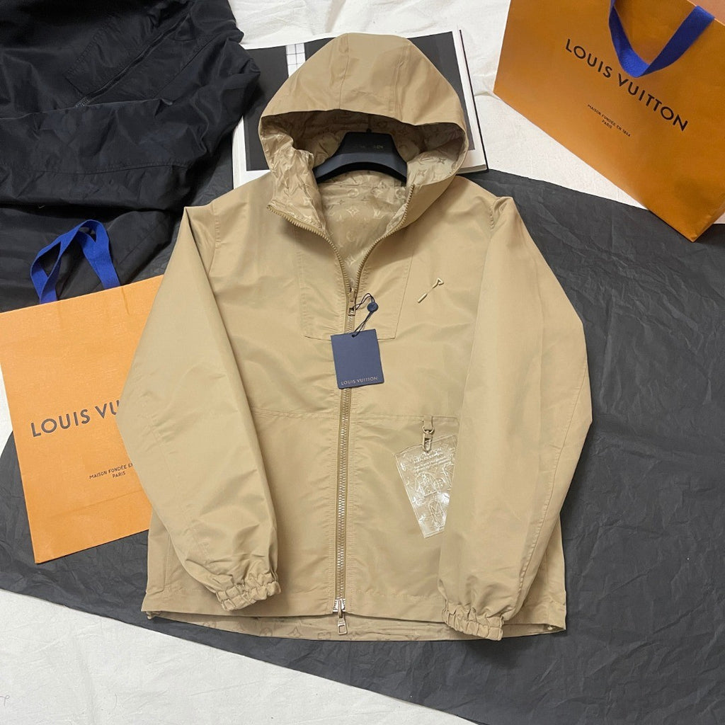 Louis Vuitton Monogram Reversible Nylon Windbreaker Men's Spring and Autumn Solid Color Logo Full Print Reversible Long Sleeve Zipper Jacket #74568