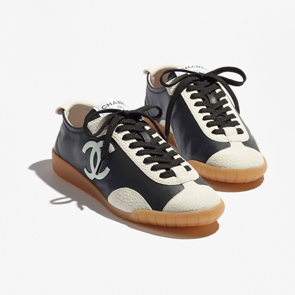 Chanel Sneakers Calfskin Embossed Suede Calfskin Black White #377420