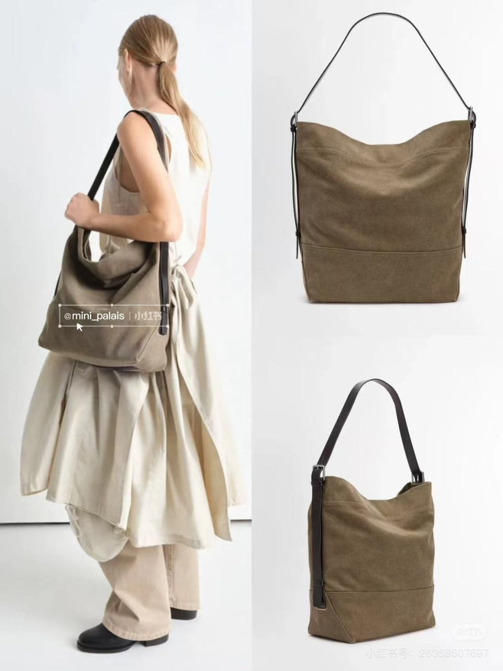Lemaire Women's Canvas Adjustable Shoulder Strap Tote Bag Fashion Trend High Street Cowboy Splicing Large Capacity Handbag Shoulder Bag Ngvp #2432