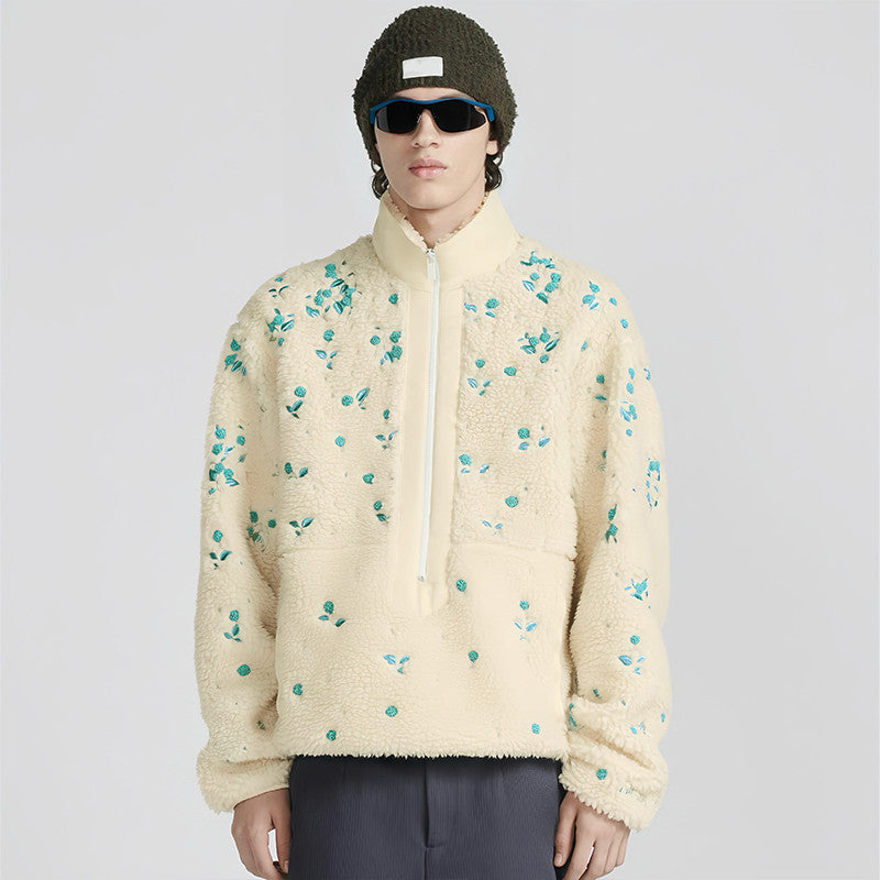 Dior Men's Fall And Winter Fashion Trend Casual Loose Embroidery Half-zipper Stand-up Collar Jacket Coat Ngvp #7351