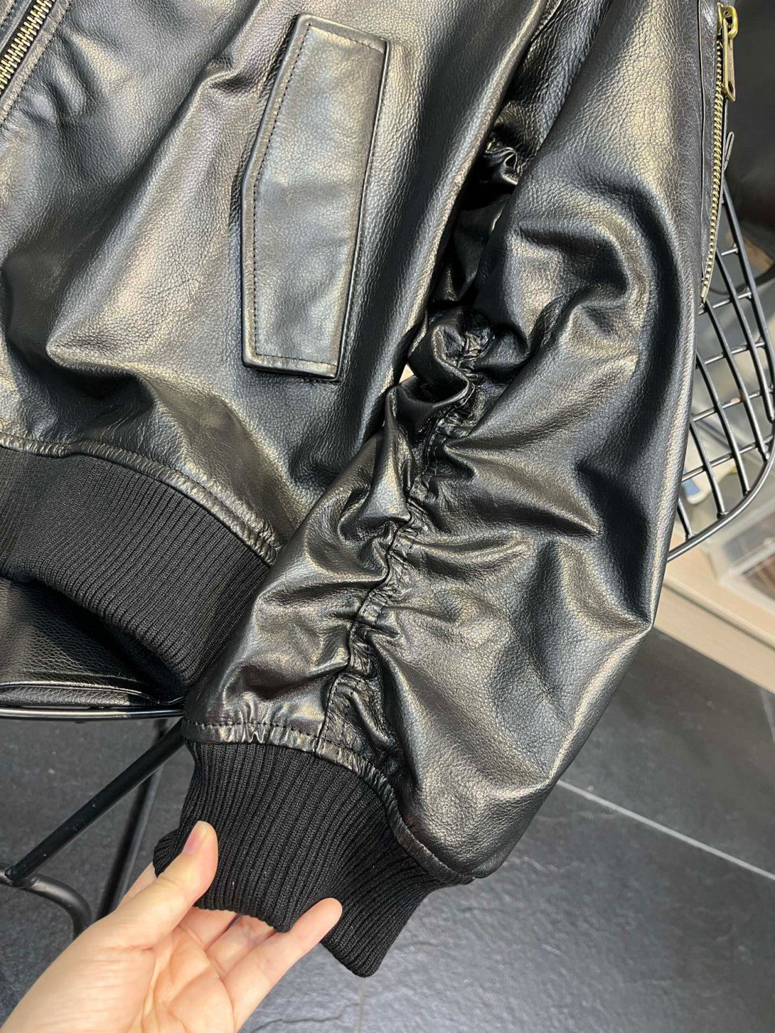 Balenciaga Leather Zip Hooded Jacket #96135