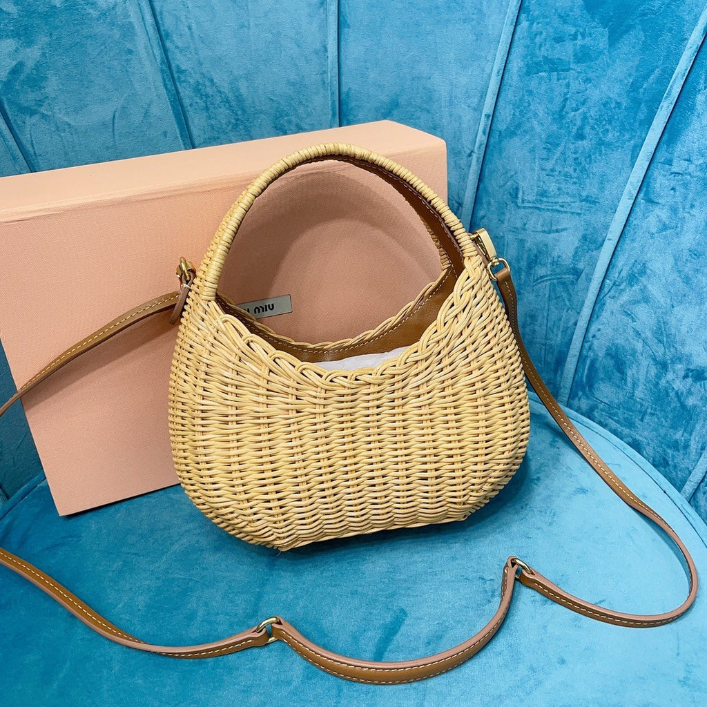 MiuMiu Wander Woven Hobo Small Handbag Women's Fashion Versatile Casual Summer Bags Bag 5BC125_2BVU_F0KFZ_V_OOO #81141