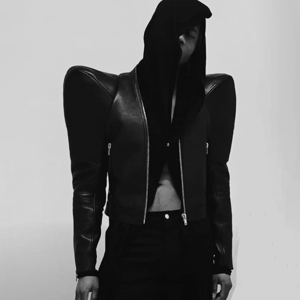 Rick Owens Men's Autumn And Winter Solid Color Short Fit Zipper Casual Leather Jacket Ngvp #6961