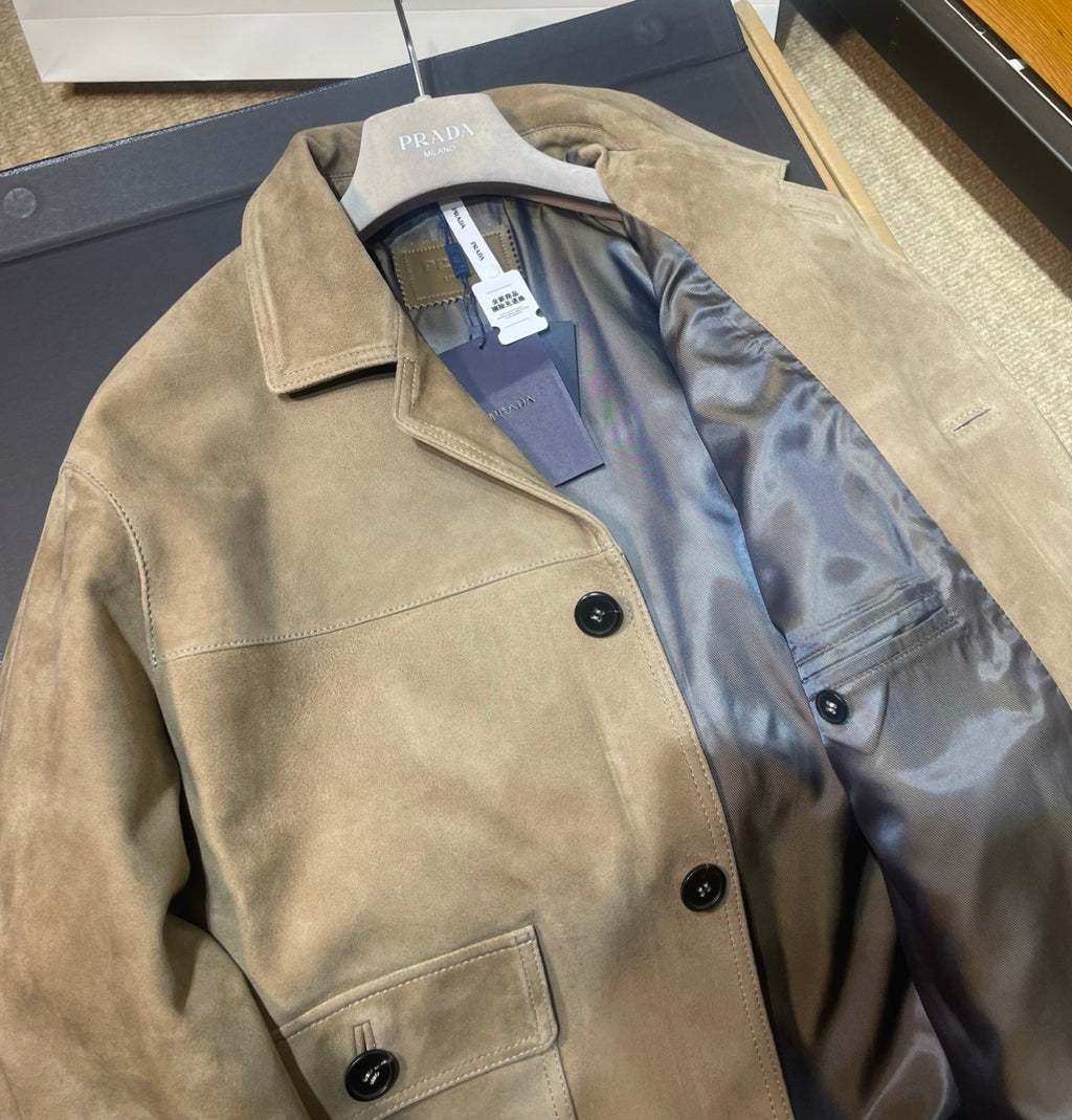 PRADA Men's 25FW Stone Suede Bomber Jacket #333461