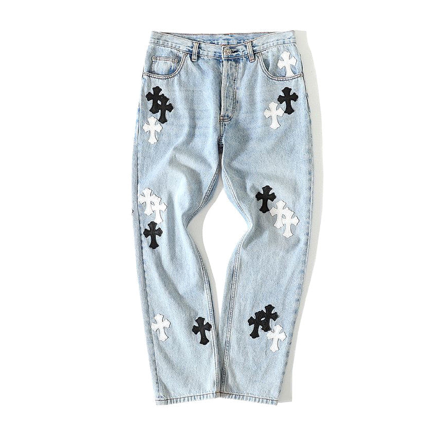 Chrome Hearts Light Blue Graffiti Jeans Pants #96564