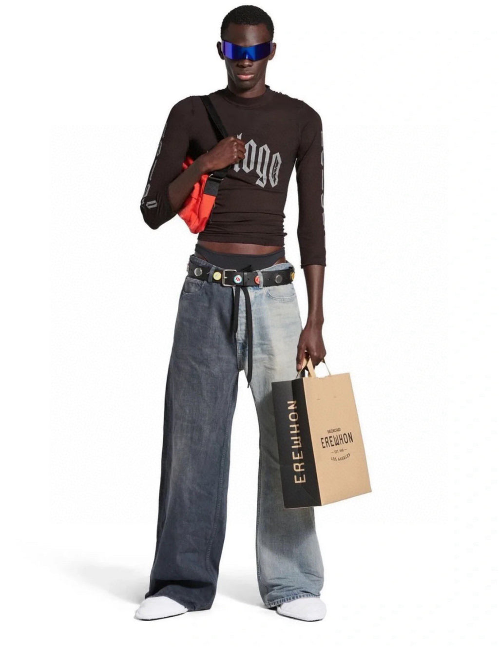 Balenciaga Men's Women's Colorblocking Denim Patchwork Old Damage Casual Loose Straight Leg Lace-Up Pants Ngvp #1818