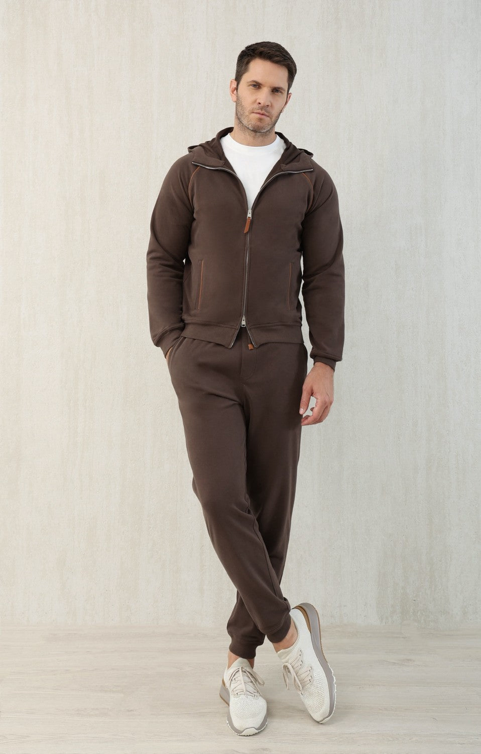 Brunello Cucinelli Men's Techno Cotton French Terry Hooded Long Sleeve Casual Athletic Sweatshirt Solid Color Zipper Spring Jacket Ngvp #1675