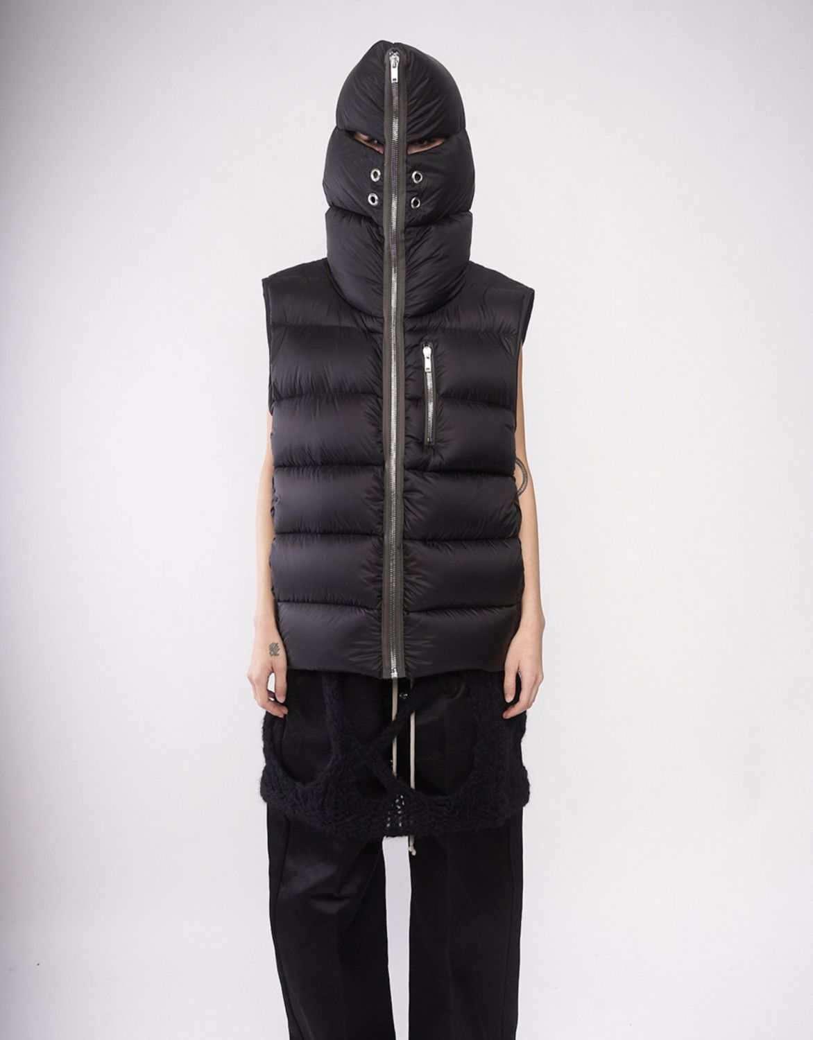 Rick Owens Men's Fall/Winter Dark Style Casual Solid-Color Full-Zip Hooded Quilted Down Vest Ngvp #2521