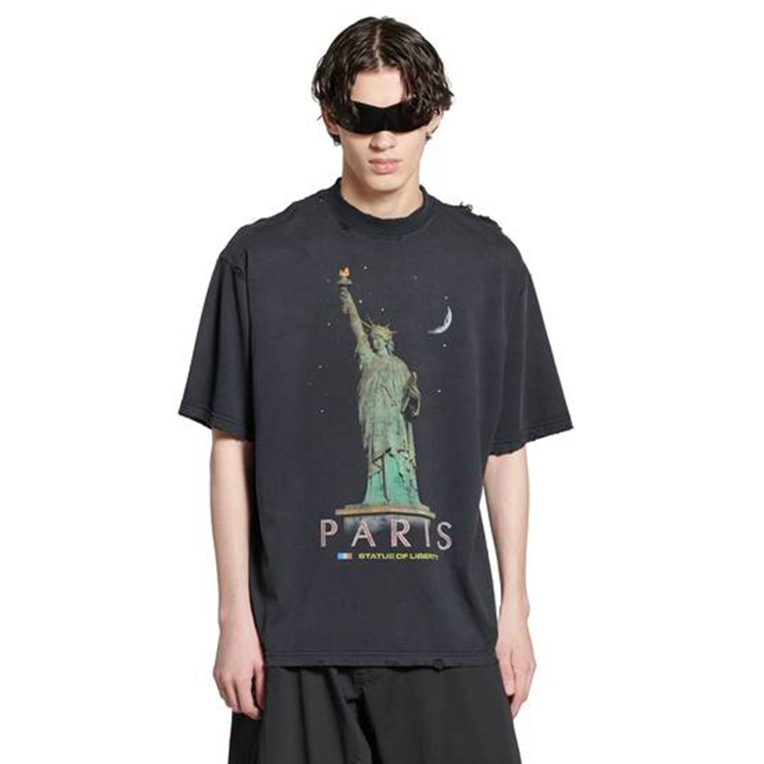 Balenciaga Men's Spring/summer Statue Of Liberty Solid Color Retro Loose Casual Plain Knitted Large Silhouette Short Sleeved T-shirt Ngvp #8352