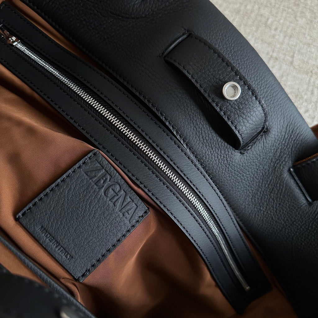Zegna Men's Business Handheld Tote Bags Imported Leather Laptop Bag # 195386