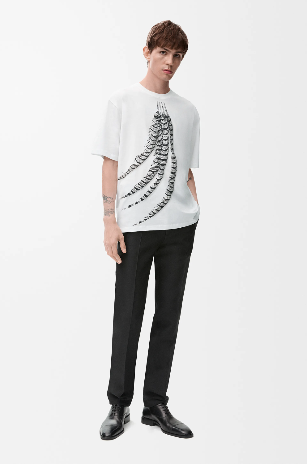 Loewe Men's Spring And Summer Feather Print Solid Color Cotton Loose Round Neck Short Sleeve T-Shirt Ngvp #1852