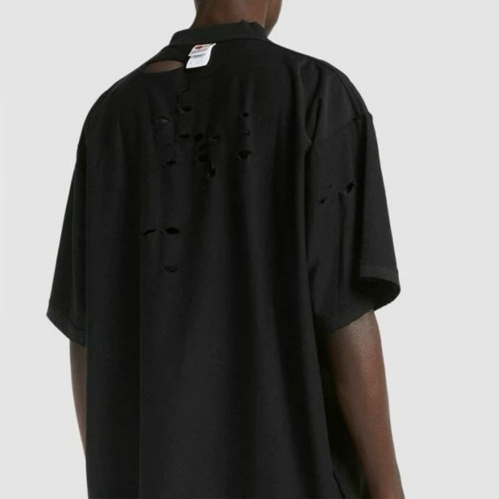 Balenciaga Men's Women's Summer Black Retro Torn High Street Large Silhouette Letter Logo Short Sleeve T Shirt #99292