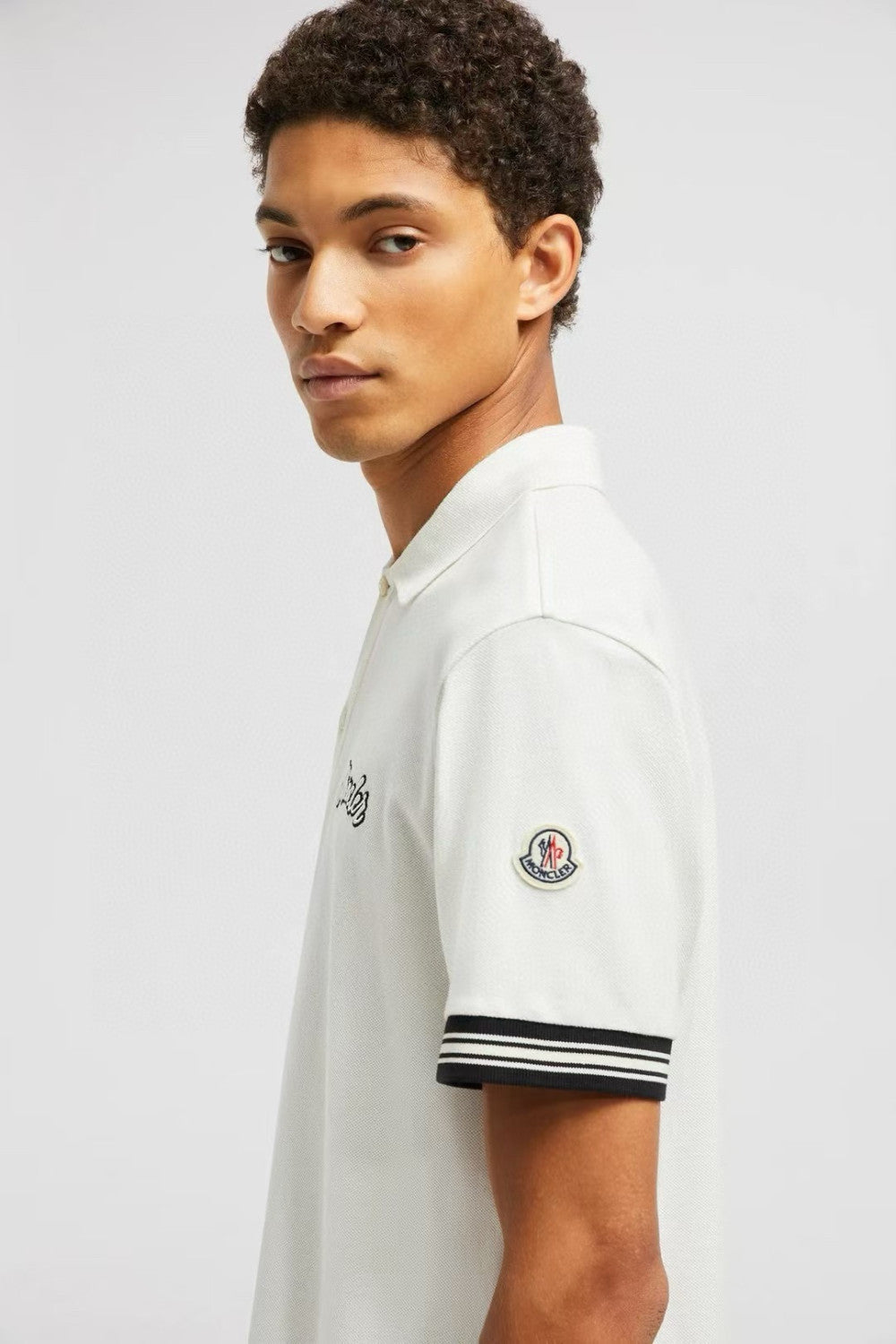 Moncler Men's Summer Embroidered Letter Print Polo Neck Solid Color Short Sleeve T-Shirt #75655