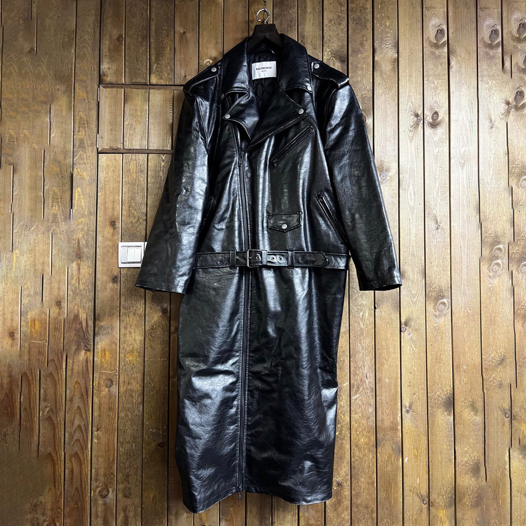 Balenciaga Black Leather Vintage Long Jacket Ngvp #6657