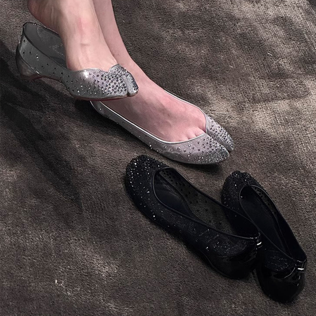 Christian Louboutin X Maison Margiela Women's Spring And Summer Mesh Drill Split-toe Flat Shoes Temperament Luxury Red Bottom Within The High Single Shoes Ngvp #1598
