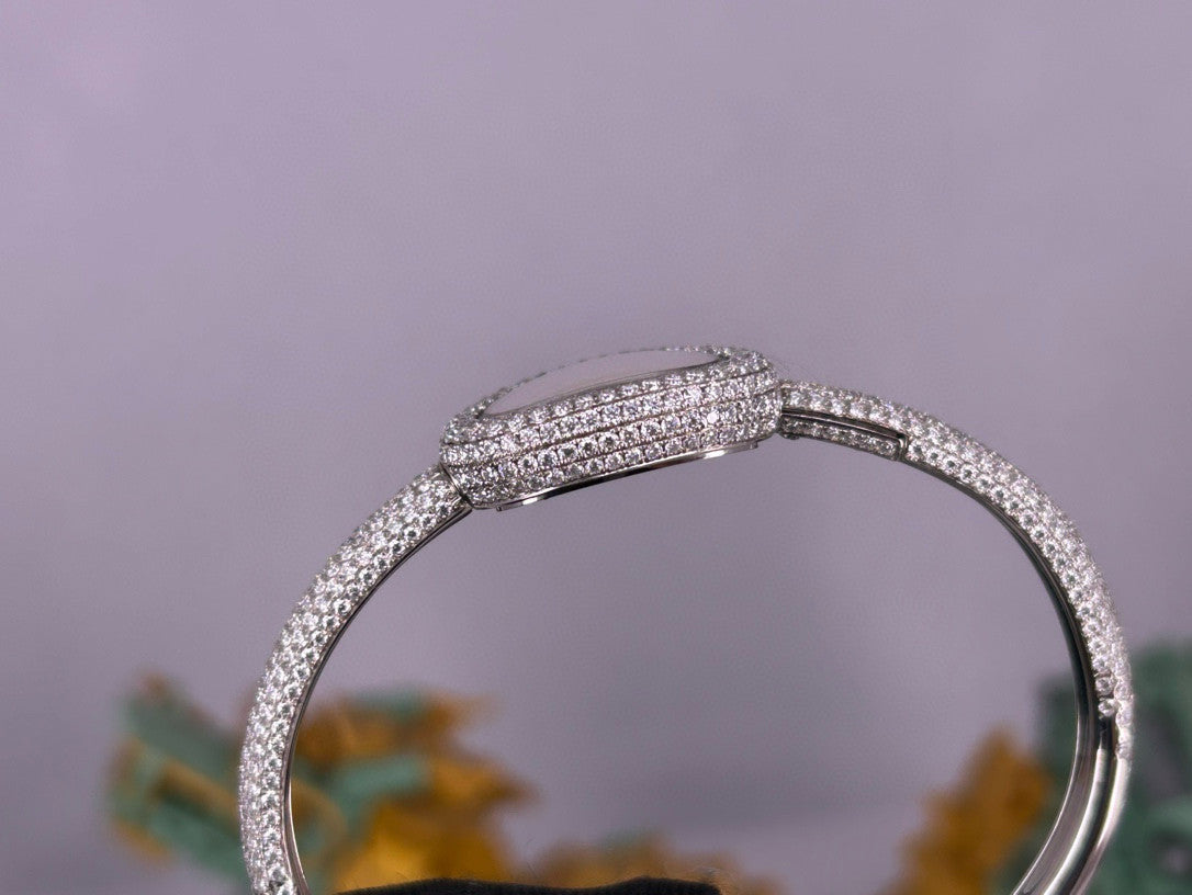 Cartier Women's Baignoire Watch Bathtub Collection Quartz Movement Steel Case Full Diamonds Bracelet Watch #81279