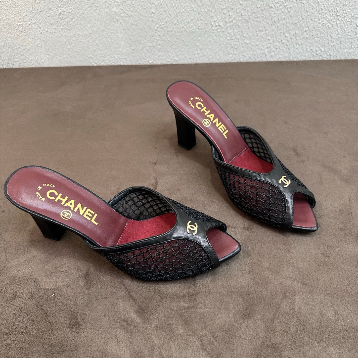 Chanel Mules Mixed Fibers Cotton Lambskin Black #382385