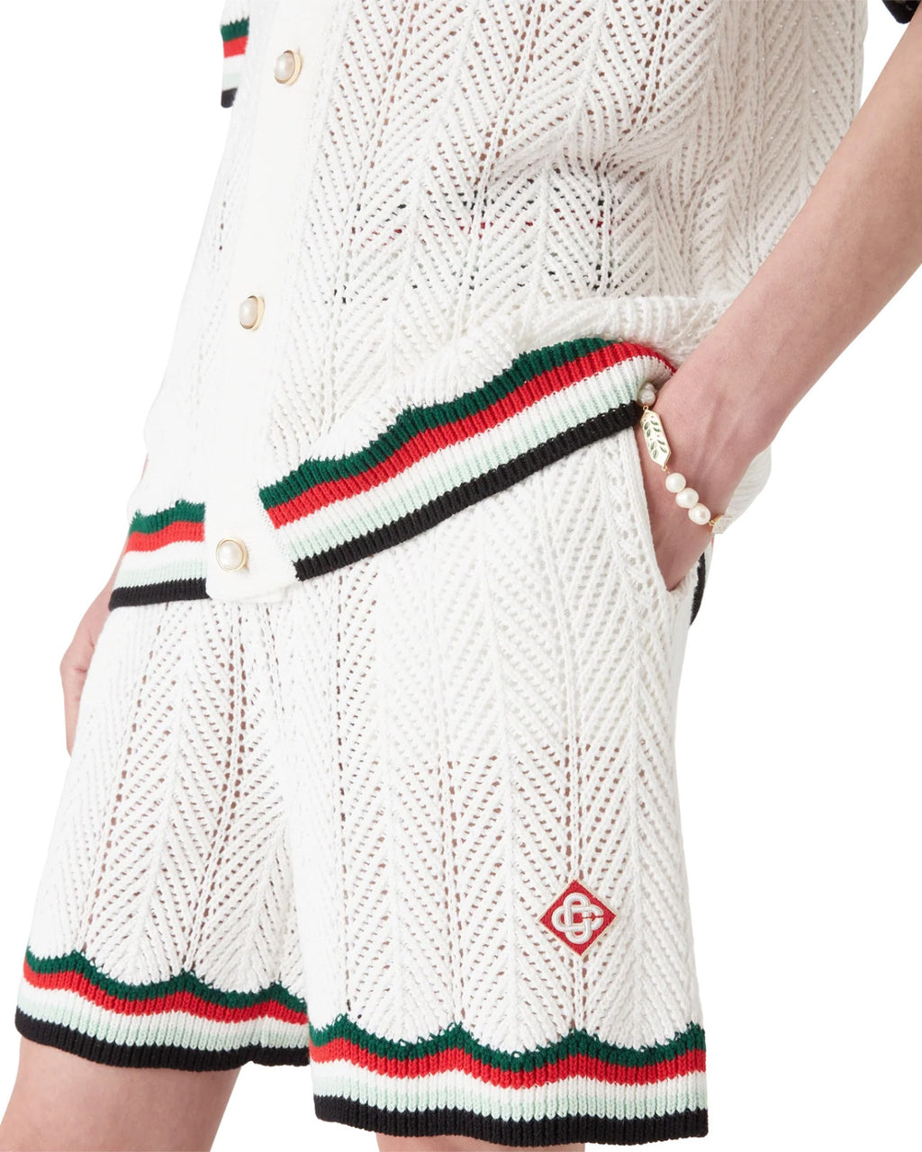 Casablanca Men's Summer Casual Solid Color Cotton Cloud Embroidery Knitted Sweater Shirt Logo Embroidery Striped Short Sleeve Shorts Set #78234