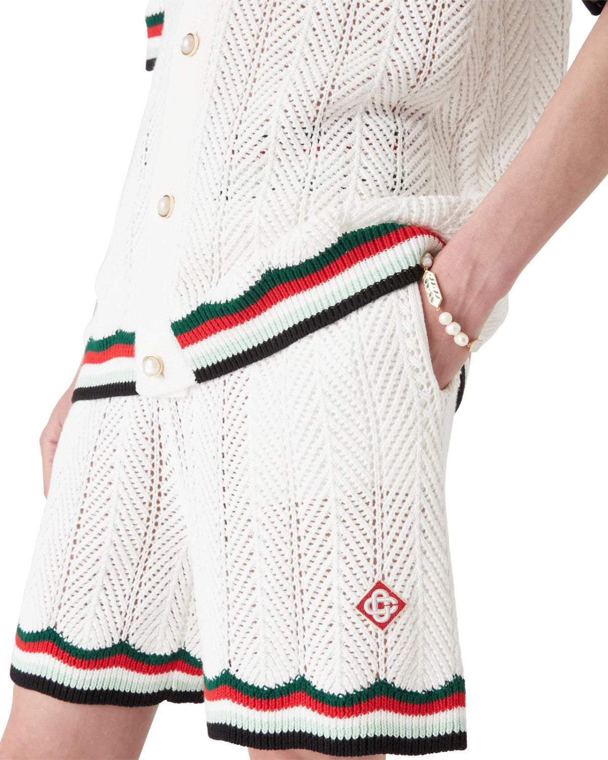 Casablanca Men's Summer Casual Solid Color Cotton Cloud Embroidery Knitted Sweater Shirt Logo Embroidery Striped Short Sleeve Shorts Set #78234