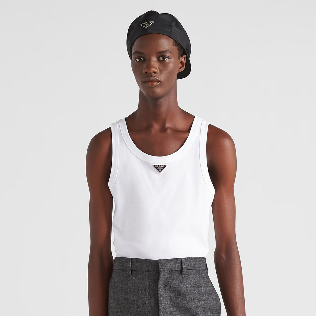 Prada Men's Summer Solid Color Logo Crew Neck Cotton Vest Top #76535