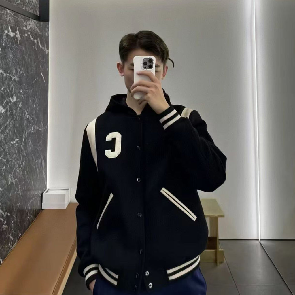 Celine Men's Spring And Autumn Colour Blocking Casual Single-breasted Jacket Logo Wool Blend Hooded Baseball Coat Jacket #71844