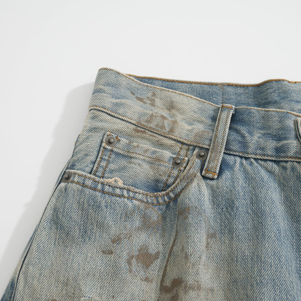 Men's Four Seasons Do Old Low Waist Zipper Closure Solid Color Cotton Loose Denim Jeans Autonomous Label-Free Casual Pants Ngvp #9922