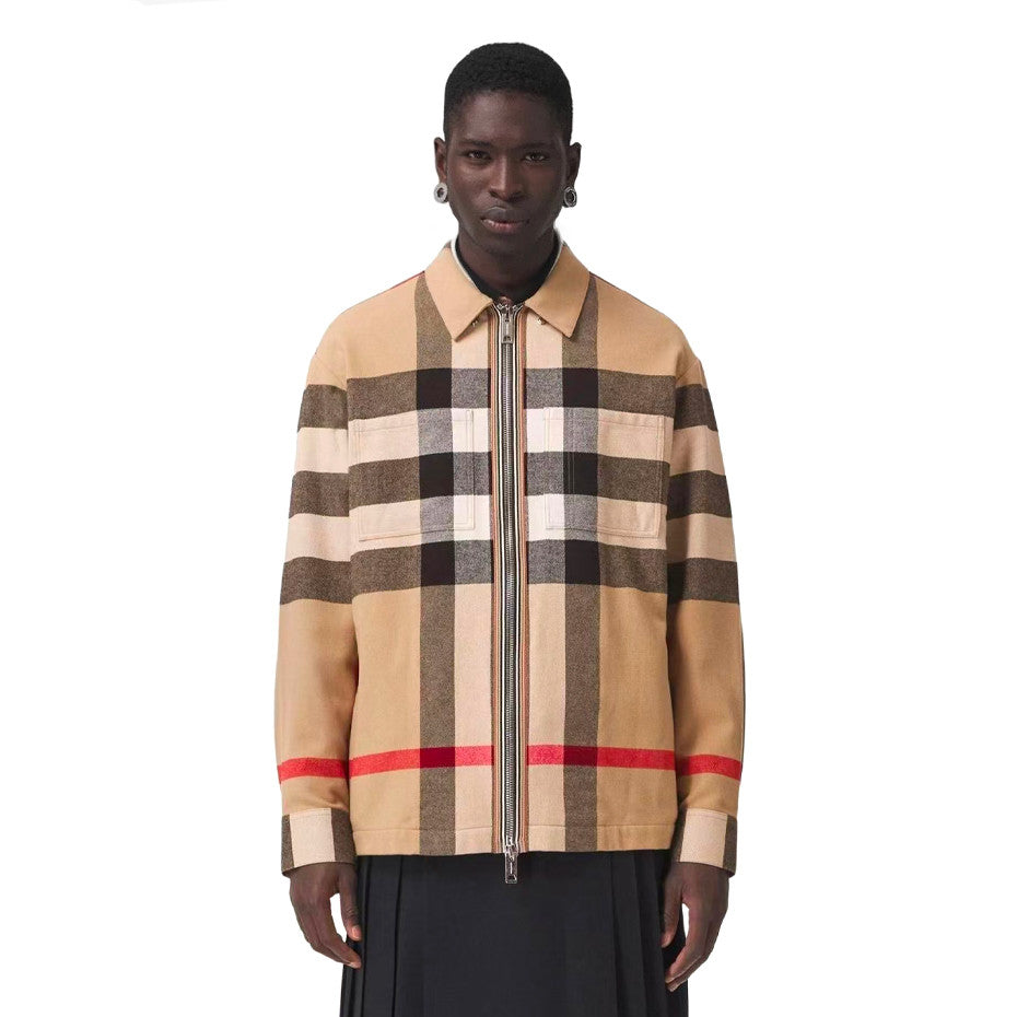 Burberry Men's and Women's Fashion Casual Collared Zipper Striped Pattern Shirt Jacket #78834