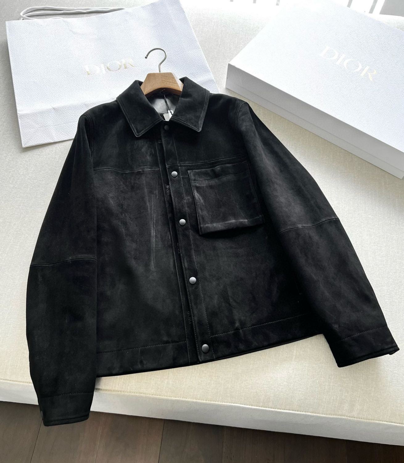 Dior Men's Fall And Winter Black Sheepskin Suede Single Breasted Long Sleeved Jacket #73646