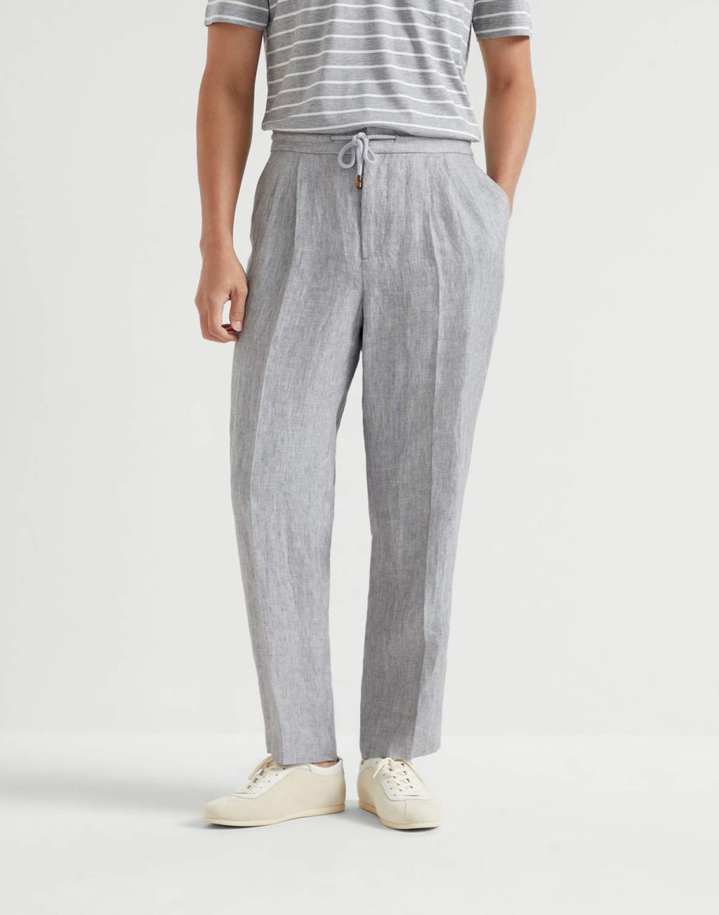 Brunello Cucinelli Men's Spring And Summer Tie Gray Linen Pants Fashion Trend Casual Comfortable Suit Pants Ngvp #1755