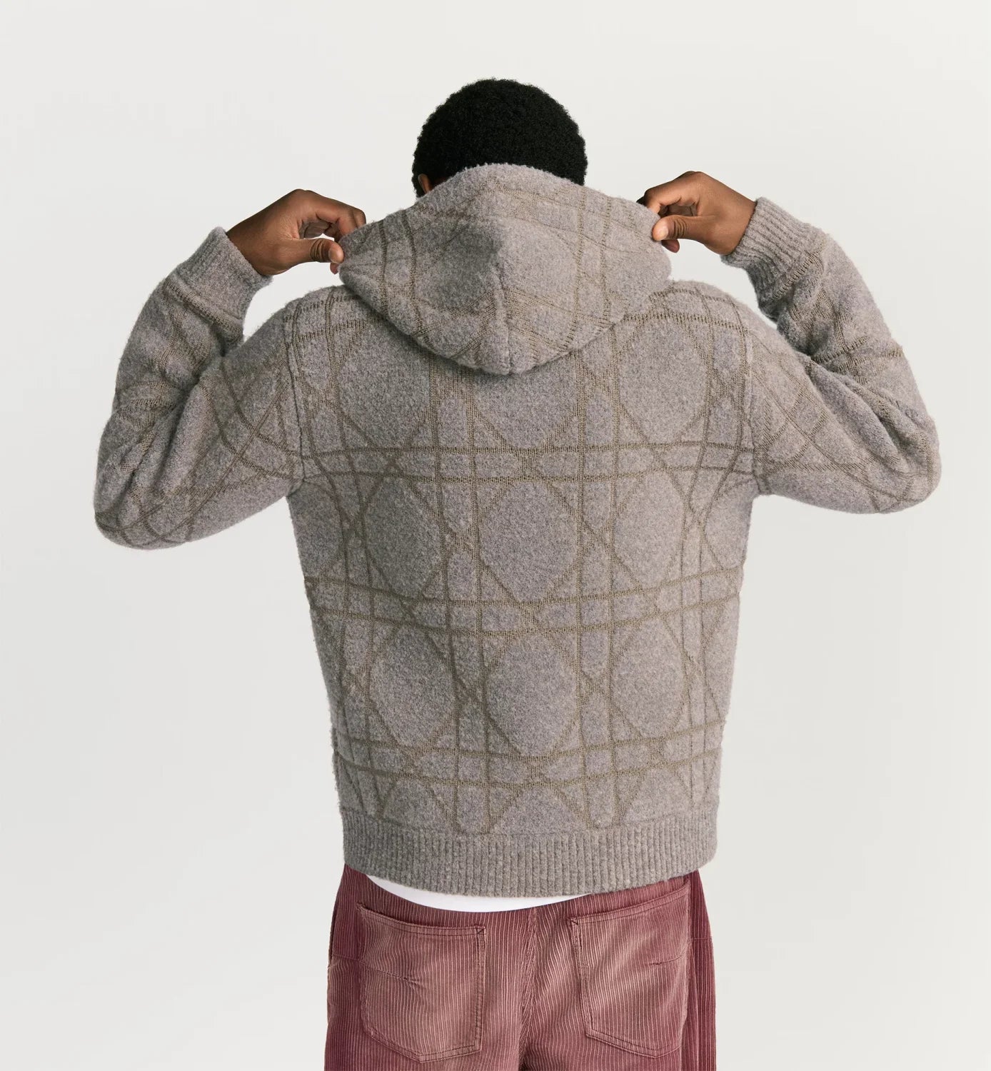 DIOR Cannage Hooded Sweatshirt Beige Cotton and Wool Blend Knit#336735